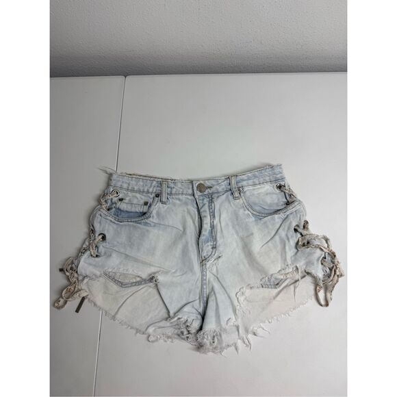 Caos Denim Distressed Ripped Short Light Wash Size 38 Brazil/ 4 US See Descripti - Picture 1 of 11